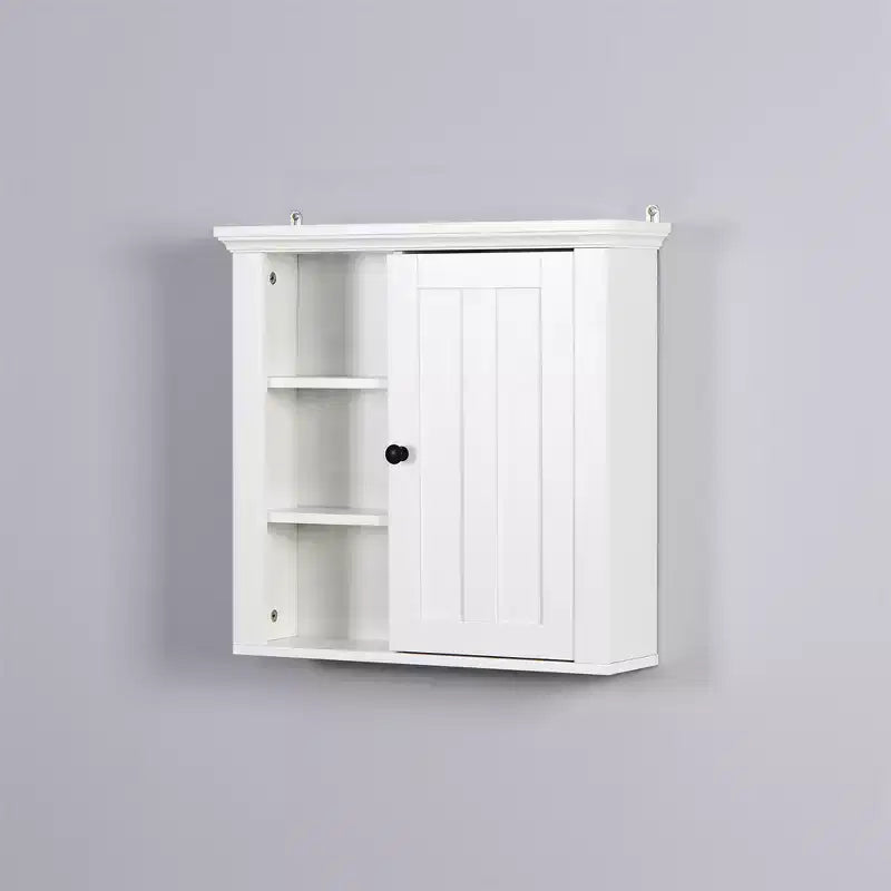 Meuble Haut de Salle de Bain, Armoire à Pharmacie avec Porte et 3 Étagères Ouvertes, Organisateur de Rangement Mural pour Salle de Bain, Cuisine, Salon