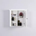 Meuble Haut de Salle de Bain, Armoire à Pharmacie avec Porte et 3 Étagères Ouvertes, Organisateur de Rangement Mural pour Salle de Bain, Cuisine, Salon