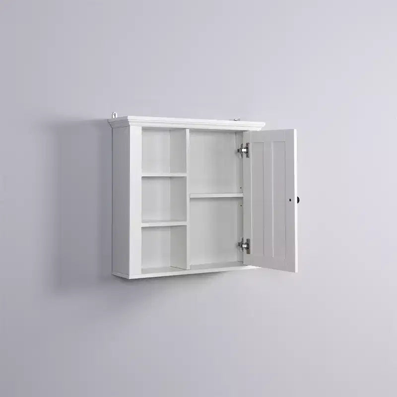 Meuble Haut de Salle de Bain, Armoire à Pharmacie avec Porte et 3 Étagères Ouvertes, Organisateur de Rangement Mural pour Salle de Bain, Cuisine, Salon