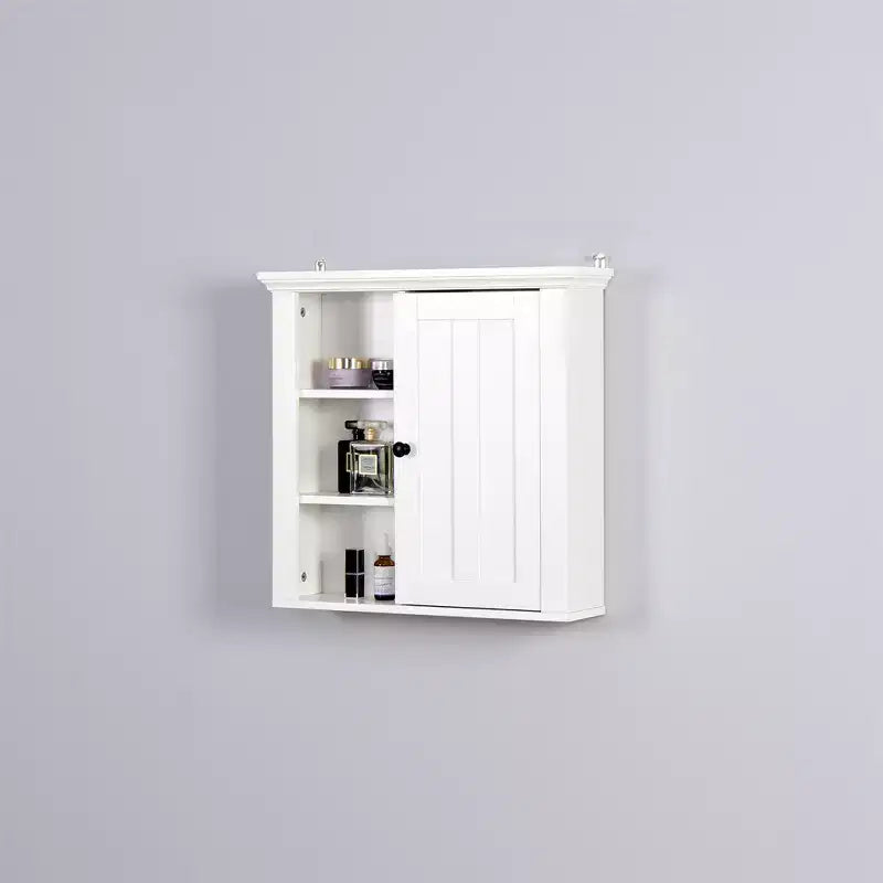 Meuble Haut de Salle de Bain, Armoire à Pharmacie avec Porte et 3 Étagères Ouvertes, Organisateur de Rangement Mural pour Salle de Bain, Cuisine, Salon