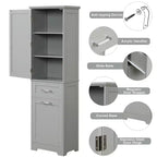 GDFStudio Nolan Armoire de salle de bain haute en bois moderne sur pied avec 2 tiroirs et étagère réglable
