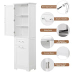 GDFStudio Nolan Armoire de salle de bain haute en bois moderne sur pied avec 2 tiroirs et étagère réglable