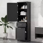 GDFStudio Nolan Armoire de salle de bain haute en bois moderne sur pied avec 2 tiroirs et étagère réglable