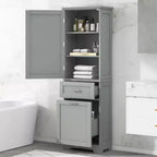 GDFStudio Nolan Armoire de salle de bain haute en bois moderne sur pied avec 2 tiroirs et étagère réglable