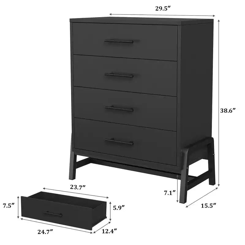 COZONY Commode haute à 4 tiroirs en bois naturel 38,6 po, meuble de rangement autonome pour chambre à coucher ou entrée