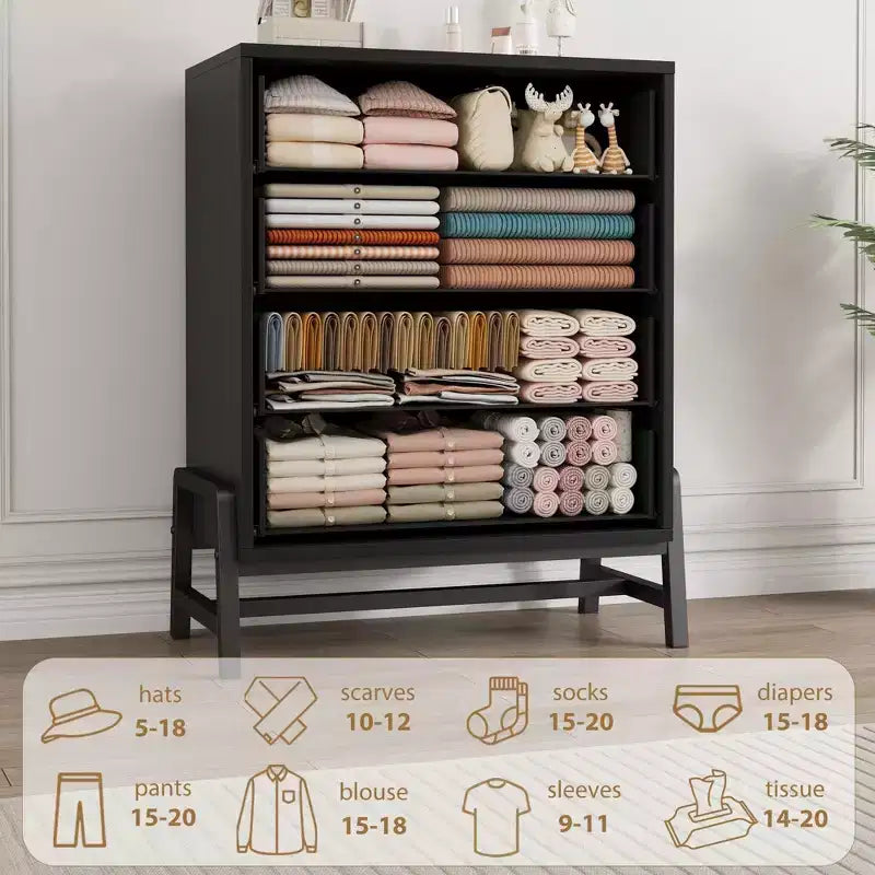 COZONY Commode haute à 4 tiroirs en bois naturel 38,6 po, meuble de rangement autonome pour chambre à coucher ou entrée