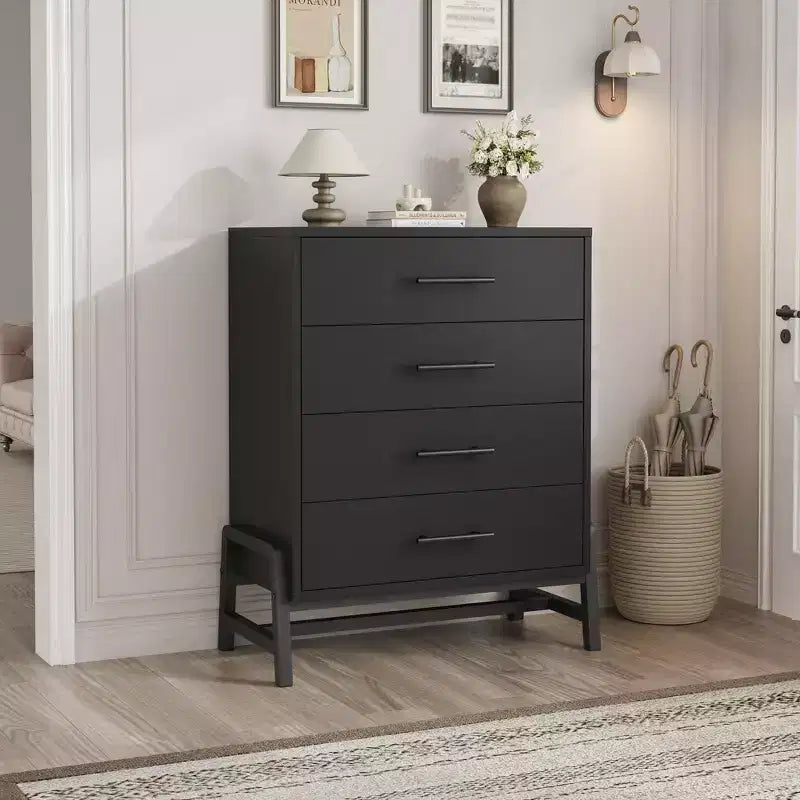 COZONY Commode haute à 4 tiroirs en bois naturel 38,6 po, meuble de rangement autonome pour chambre à coucher ou entrée