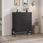 COZONY Commode haute à 4 tiroirs en bois naturel 38,6 po, meuble de rangement autonome pour chambre à coucher ou entrée