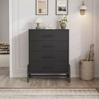 COZONY Commode haute à 4 tiroirs en bois naturel 38,6 po, meuble de rangement autonome pour chambre à coucher ou entrée