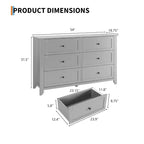 Commode à 6 tiroirs pour chambre, commode de rangement moderne de 54 pouces pour vêtements, commode de rangement avec tiroirs profonds pour salon, couloir