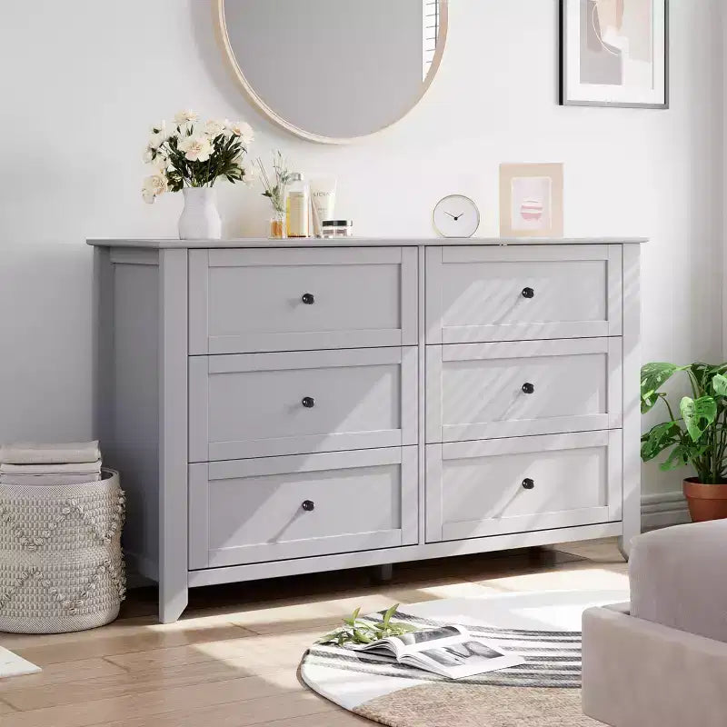 Commode à 6 tiroirs pour chambre, commode de rangement moderne de 54 pouces pour vêtements, commode de rangement avec tiroirs profonds pour salon, couloir