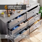 Commode à 6 tiroirs pour chambre, commode de rangement moderne de 54 pouces pour vêtements, commode de rangement avec tiroirs profonds pour salon, couloir