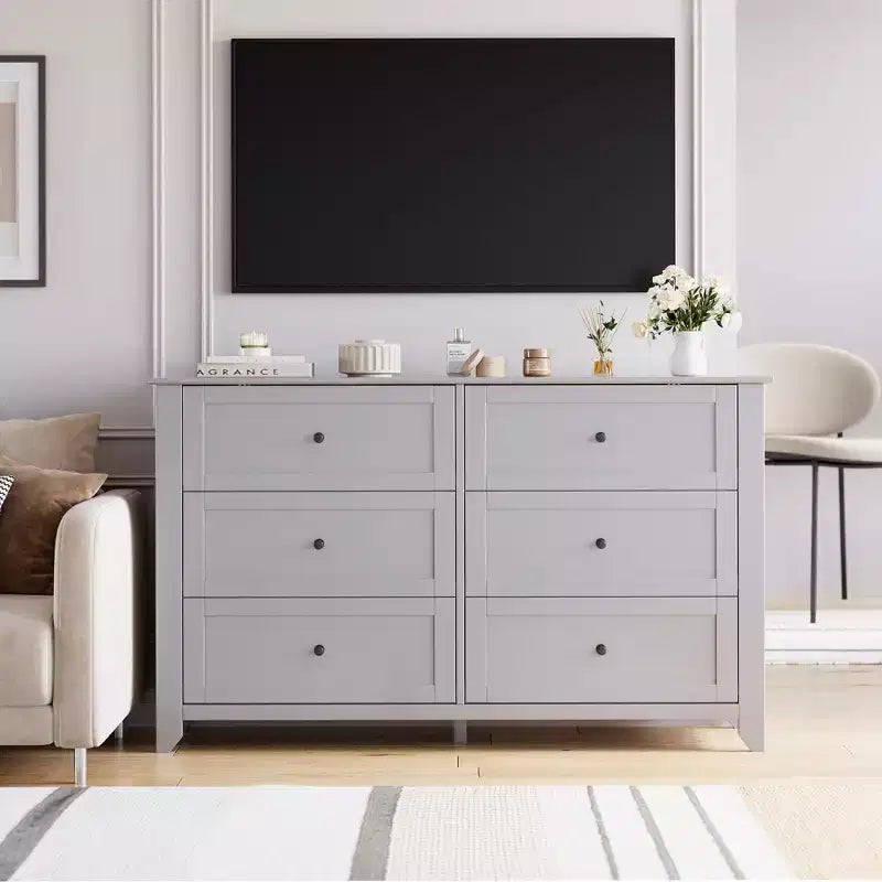 Commode à 6 tiroirs pour chambre, commode de rangement moderne de 54 pouces pour vêtements, commode de rangement avec tiroirs profonds pour salon, couloir