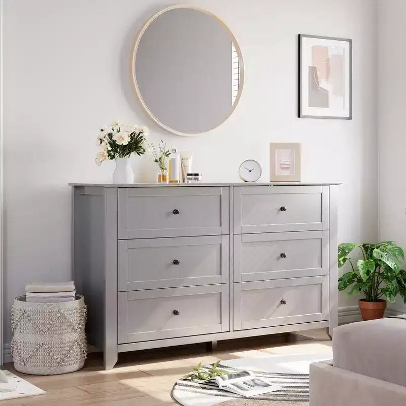 Commode à 6 tiroirs pour chambre, commode de rangement moderne de 54 pouces pour vêtements, commode de rangement avec tiroirs profonds pour salon, couloir