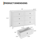 Commode à 6 tiroirs pour chambre, commode de rangement moderne de 54 pouces pour vêtements, commode de rangement avec tiroirs profonds pour salon, couloir