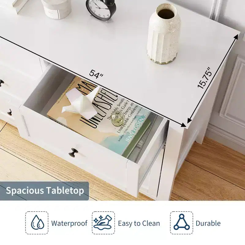 Commode à 6 tiroirs pour chambre, commode de rangement moderne de 54 pouces pour vêtements, commode de rangement avec tiroirs profonds pour salon, couloir