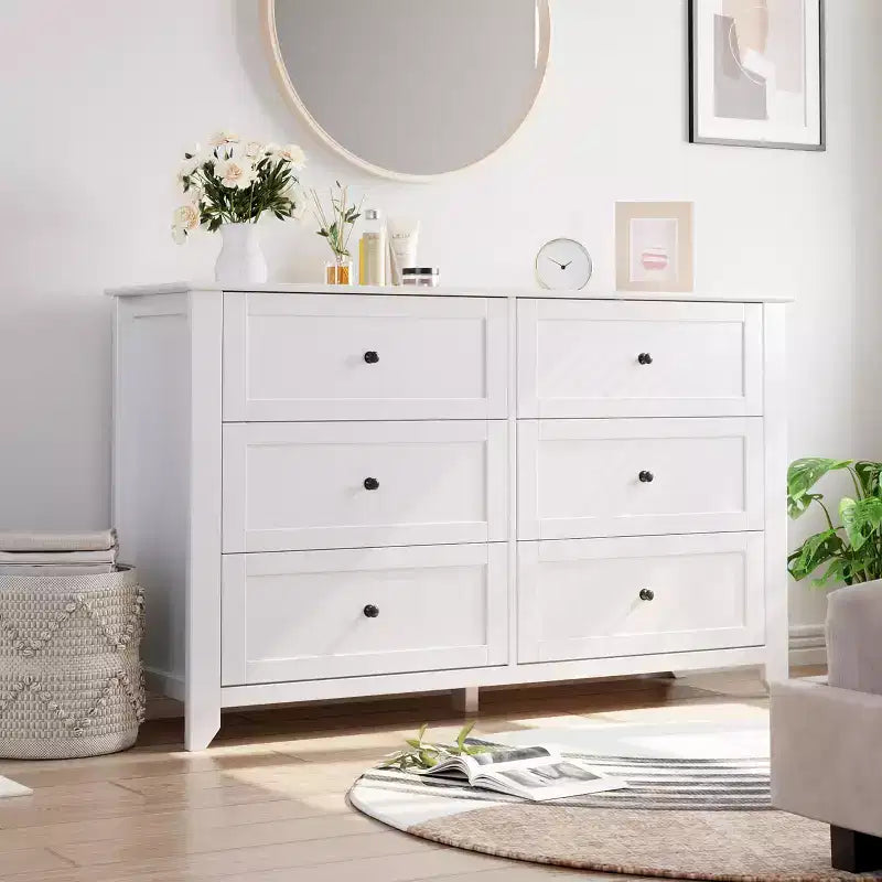 Commode à 6 tiroirs pour chambre, commode de rangement moderne de 54 pouces pour vêtements, commode de rangement avec tiroirs profonds pour salon, couloir