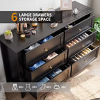 Commode à 6 tiroirs pour chambre, commode de rangement moderne de 54 pouces pour vêtements, commode de rangement avec tiroirs profonds pour salon, couloir