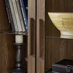MAYEERTY Meuble de Rangement Haut Arqué avec Lampe, Meuble de Rangement en Bois de Style Rétro Moderne avec Cloisons en Verre Réglables Marron