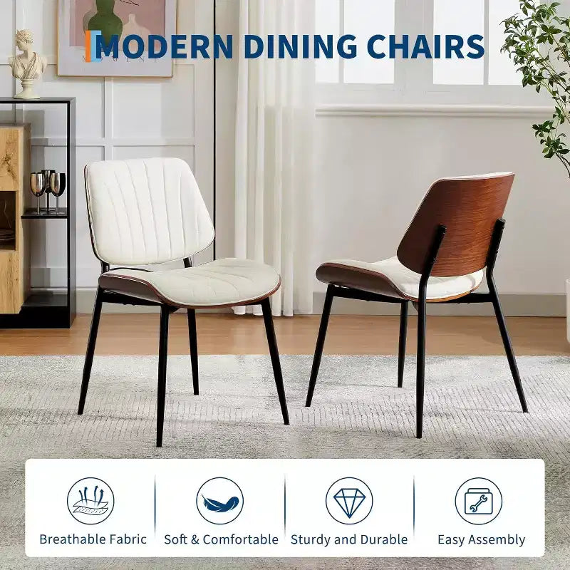 COZONY Chaises de salle à manger modernes du milieu du siècle, cuir PU rembourré, dossier en bois courbé de noyer, pieds en métal, pieds réglables pour cuisine salle à manger