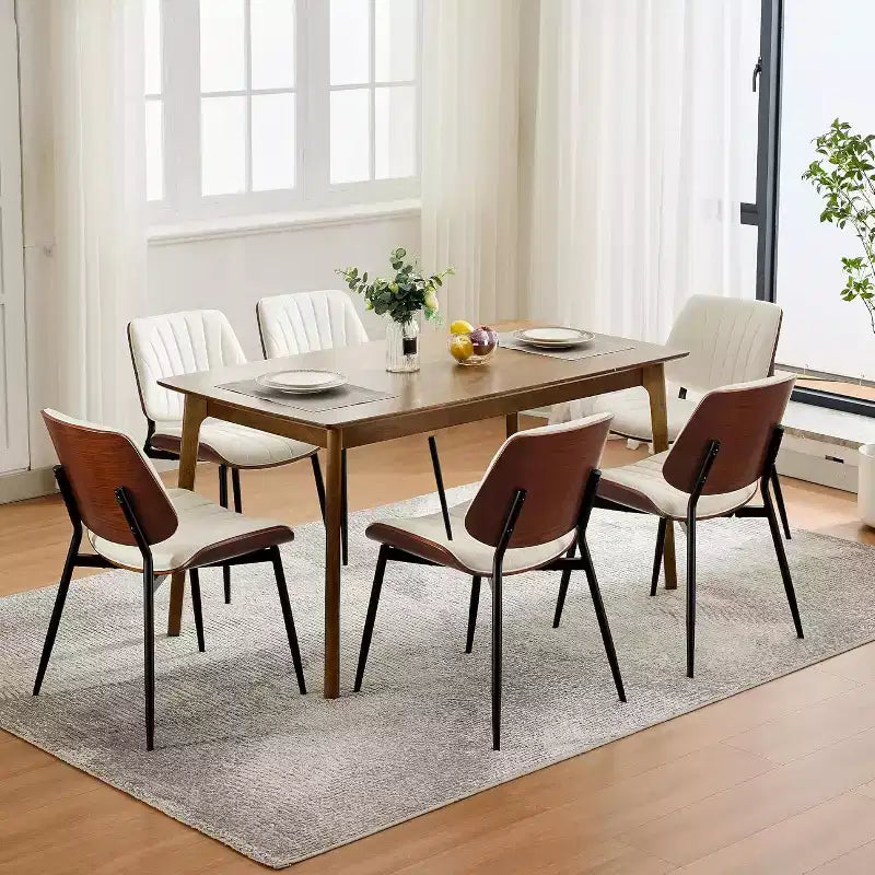 COZONY Chaises de salle à manger modernes du milieu du siècle, cuir PU rembourré, dossier en bois courbé de noyer, pieds en métal, pieds réglables pour cuisine salle à manger