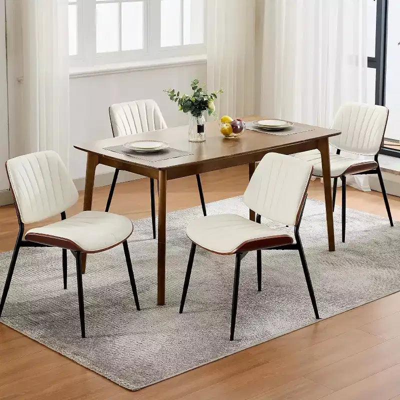 COZONY Chaises de salle à manger modernes du milieu du siècle, cuir PU rembourré, dossier en bois courbé de noyer, pieds en métal, pieds réglables pour cuisine salle à manger
