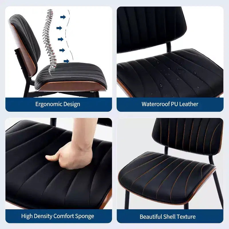 COZONY Chaises de salle à manger modernes du milieu du siècle, cuir PU rembourré, dossier en bois courbé de noyer, pieds en métal, pieds réglables pour cuisine salle à manger