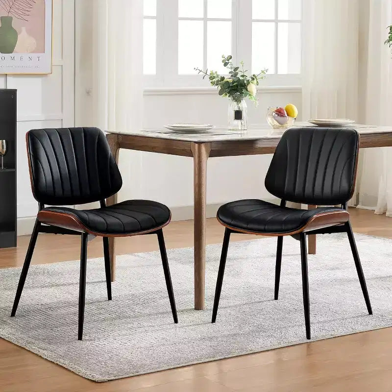 COZONY Chaises de salle à manger modernes du milieu du siècle, cuir PU rembourré, dossier en bois courbé de noyer, pieds en métal, pieds réglables pour cuisine salle à manger