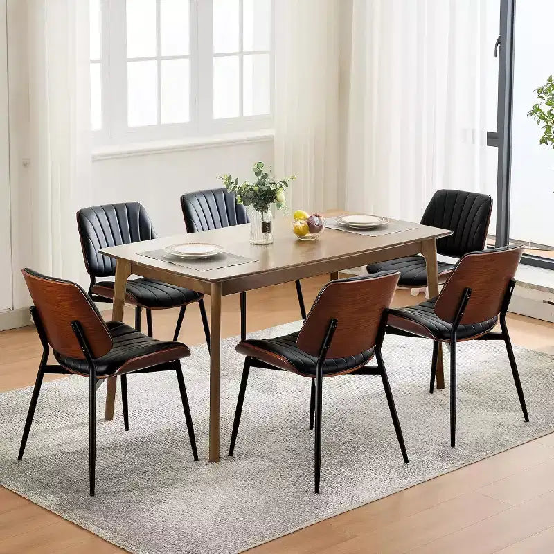 COZONY Chaises de salle à manger modernes du milieu du siècle, cuir PU rembourré, dossier en bois courbé de noyer, pieds en métal, pieds réglables pour cuisine salle à manger