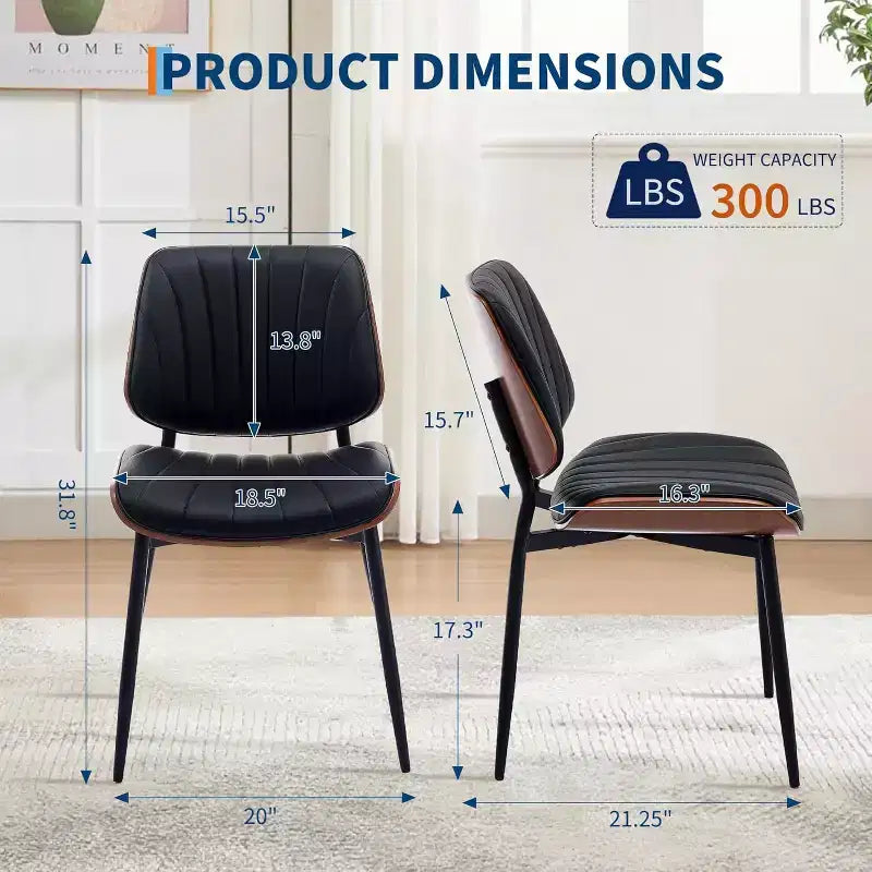 COZONY Chaises de salle à manger modernes du milieu du siècle, cuir PU rembourré, dossier en bois courbé de noyer, pieds en métal, pieds réglables pour cuisine salle à manger