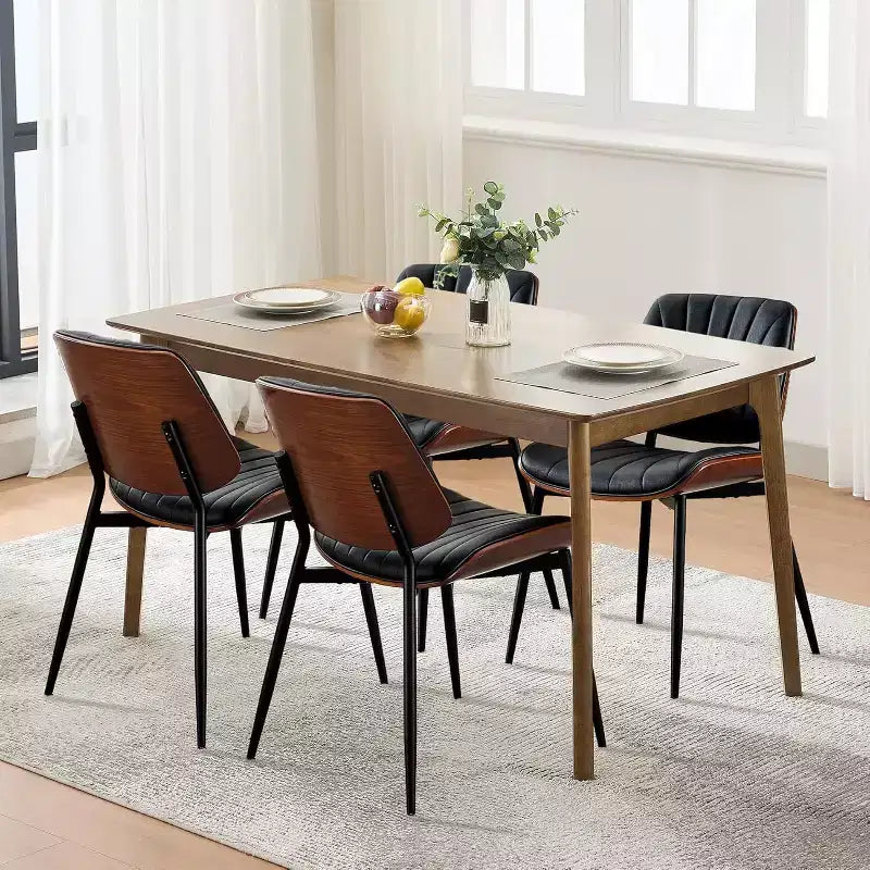 COZONY Mid Century Modern Dining Chairs, Upholstered PU Leather Walnut Bentwood Back Metal Legs Adjustable Feet for Kitchen Dining Room
