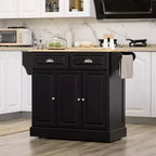 FAMYYT Black Smooth Rubber Wood Top 17.8 in. Kitchen Island Cart with 3 Door Cabinet and 2 Drawers