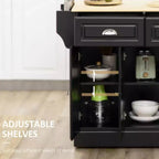FAMYYT Chariot d'îlot de cuisine noir en bois d'hévéa lisse de 45,2 cm avec armoire à 3 portes et 2 tiroirs