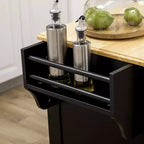 FAMYYT Chariot d'îlot de cuisine noir en bois d'hévéa lisse de 45,2 cm avec armoire à 3 portes et 2 tiroirs