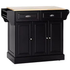 FAMYYT Chariot d'îlot de cuisine noir en bois d'hévéa lisse de 45,2 cm avec armoire à 3 portes et 2 tiroirs