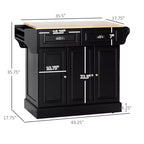 FAMYYT Chariot d'îlot de cuisine noir en bois d'hévéa lisse de 45,2 cm avec armoire à 3 portes et 2 tiroirs