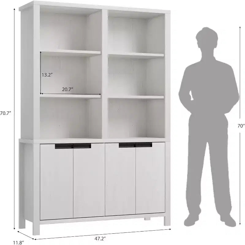 Bibliothèque double large de 70,7 pouces de haut avec portes et étagères réglables, bibliothèque de ferme à 5 niveaux avec armoire et double rangement pour salon, bureau.