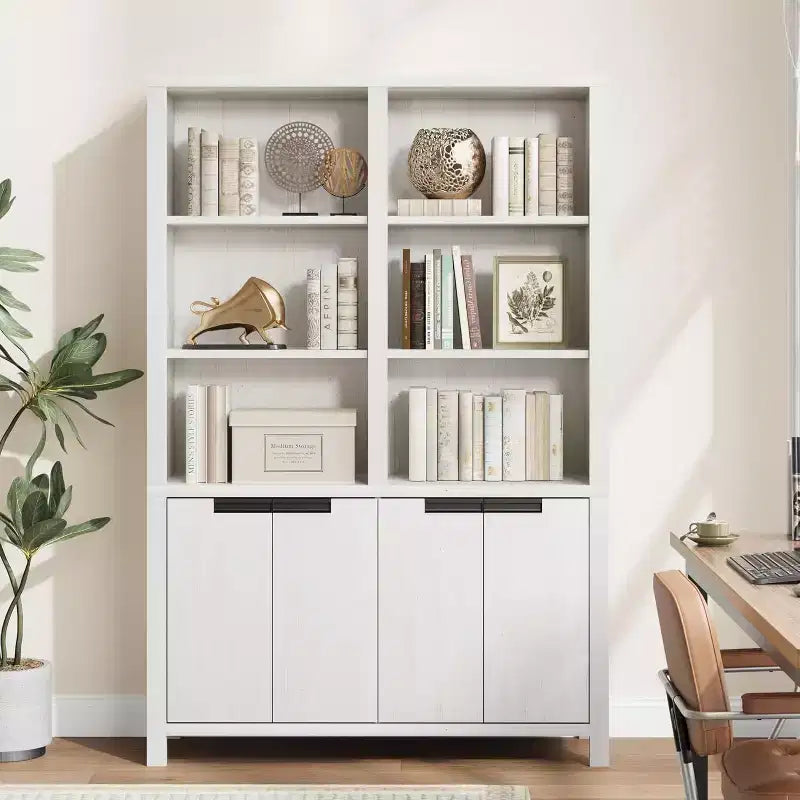 Bibliothèque double large de 70,7 pouces de haut avec portes et étagères réglables, bibliothèque de ferme à 5 niveaux avec armoire et double rangement pour salon, bureau.