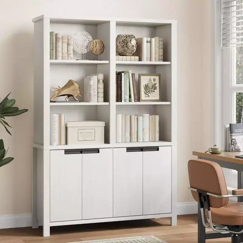 Bibliothèque double large de 70,7 pouces de haut avec portes et étagères réglables, bibliothèque de ferme à 5 niveaux avec armoire et double rangement pour salon, bureau.