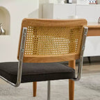 TUYOHW Lot de 2 chaises de salle à manger modernes, chaises d'appoint avec dossier en rotin naturel, base en acier chromé, chaises en rotin rembourrées en lin pour salle à manger