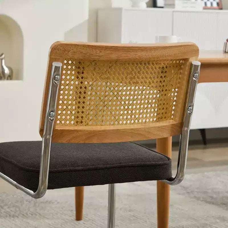 TUYOHW Lot de 2 chaises de salle à manger modernes, chaises d'appoint avec dossier en rotin naturel, base en acier chromé, chaises en rotin rembourrées en lin pour salle à manger