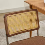 TUYOHW Lot de 2 chaises de salle à manger modernes, chaises d'appoint avec dossier en rotin naturel, base en acier chromé, chaises en rotin rembourrées en lin pour salle à manger