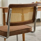TUYOHW Lot de 2 chaises de salle à manger modernes, chaises d'appoint avec dossier en rotin naturel, base en acier chromé, chaises en rotin rembourrées en lin pour salle à manger