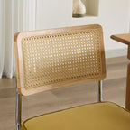 TUYOHW Lot de 2 chaises de salle à manger modernes, chaises d'appoint avec dossier en rotin naturel, base en acier chromé, chaises en rotin rembourrées en lin pour salle à manger