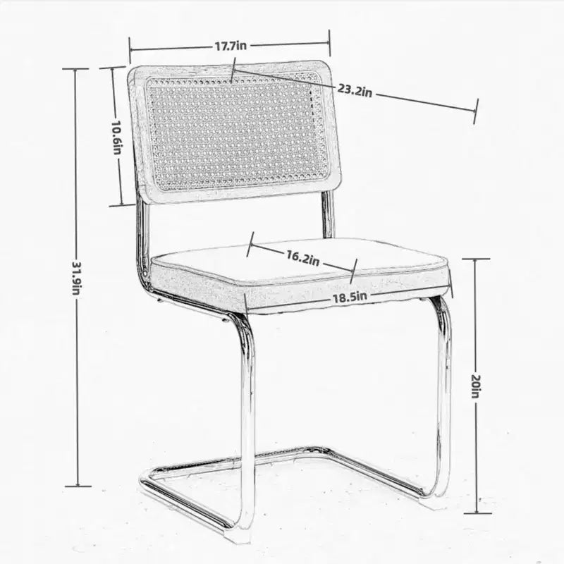 TUYOHW Lot de 2 chaises de salle à manger modernes, chaises d'appoint avec dossier en rotin naturel, base en acier chromé, chaises en rotin rembourrées en lin pour salle à manger