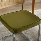 TUYOHW Lot de 2 chaises de salle à manger modernes, chaises d'appoint avec dossier en rotin naturel, base en acier chromé, chaises en rotin rembourrées en lin pour salle à manger