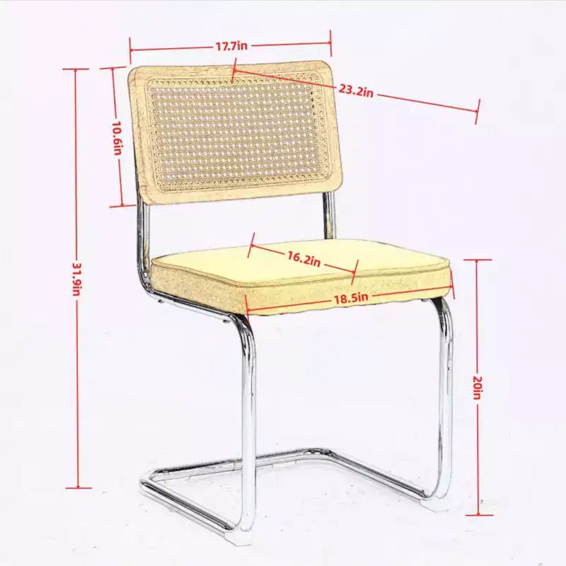 TUYOHW Lot de 2 chaises de salle à manger modernes, chaises d'appoint avec dossier en rotin naturel, base en acier chromé, chaises en rotin rembourrées en lin pour salle à manger