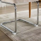 TUYOHW Lot de 2 chaises de salle à manger modernes, chaises d'appoint avec dossier en rotin naturel, base en acier chromé, chaises en rotin rembourrées en lin pour salle à manger