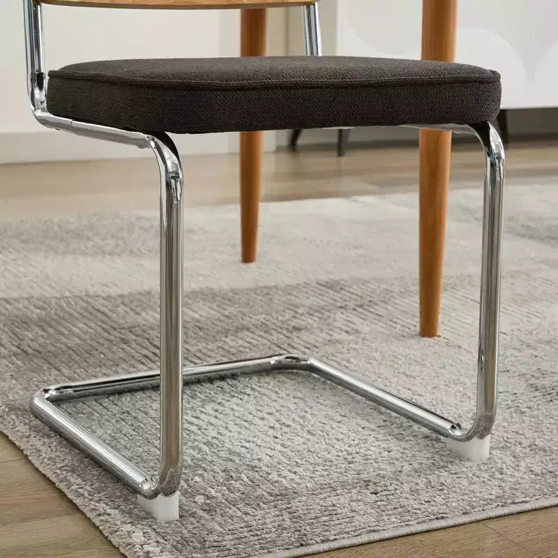 TUYOHW Lot de 2 chaises de salle à manger modernes, chaises d'appoint avec dossier en rotin naturel, base en acier chromé, chaises en rotin rembourrées en lin pour salle à manger