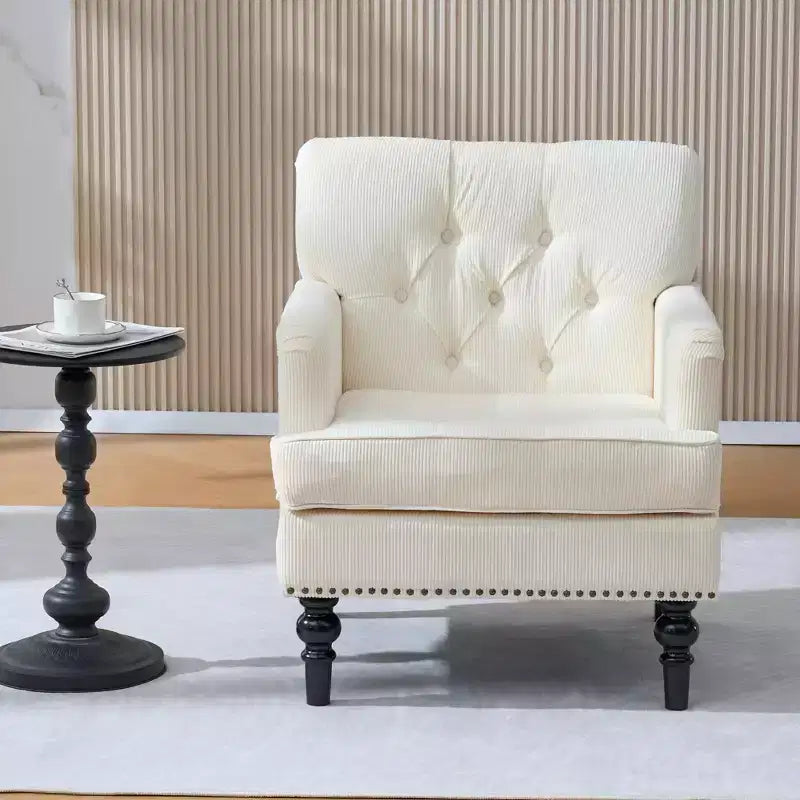 TUYOHW Fauteuil club capitonné, Fauteuil d'appoint en tissu côtelé de lin, Bordure cloutée, Canapé-chaise rembourré avec boutons pour salon, coin lecture